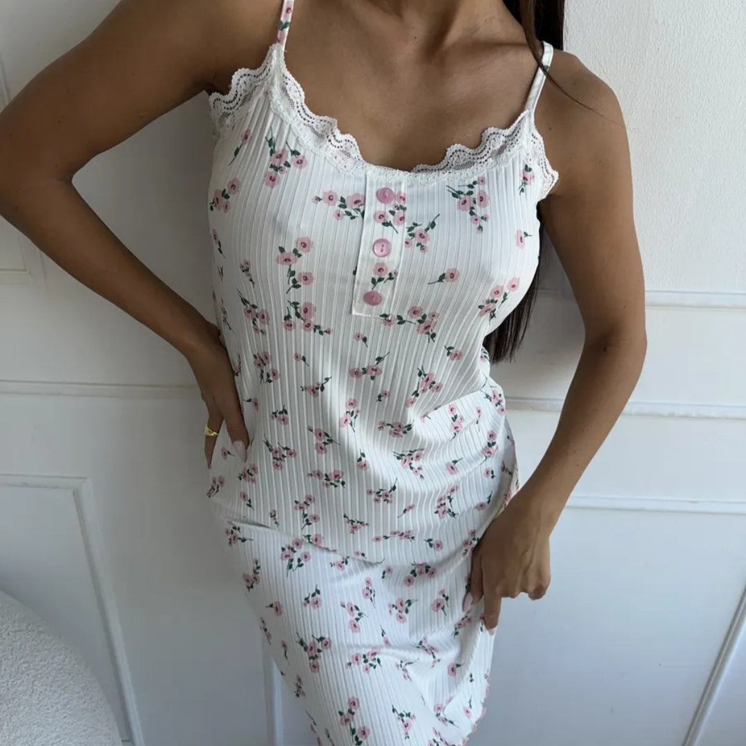 Women's Casual, Loose-fitting, Sweet Floral-print Slip Dress