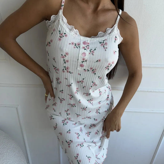 Women's Casual, Loose-fitting, Sweet Floral-print Slip Dress