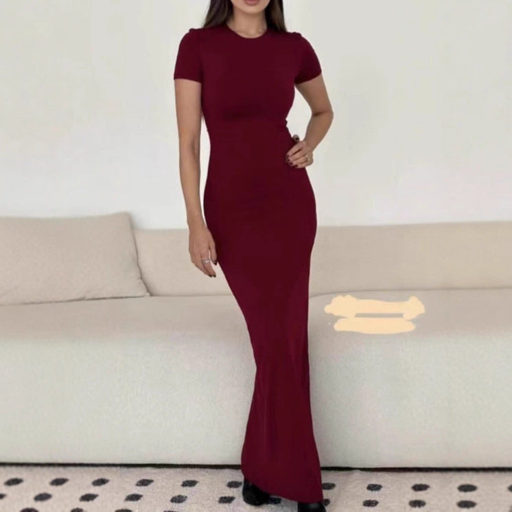 Women's Crew Neck Short Sleeve Maxi Dress