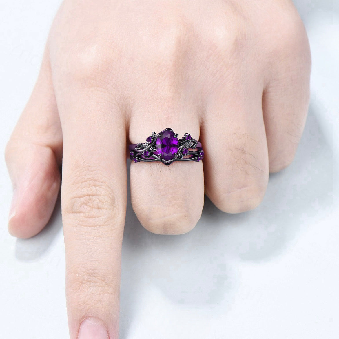 Amethyst Ring Gun Black Rose Branches Cross