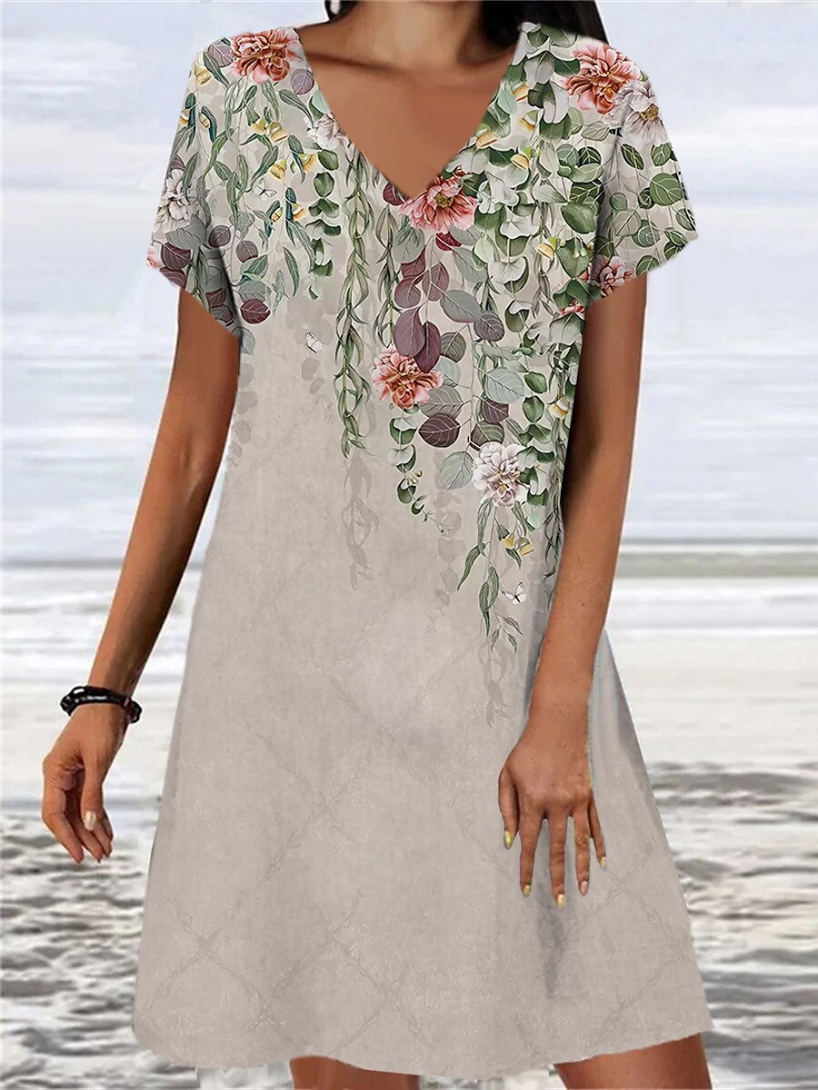 Women's Loose Floral Retro Print Dress