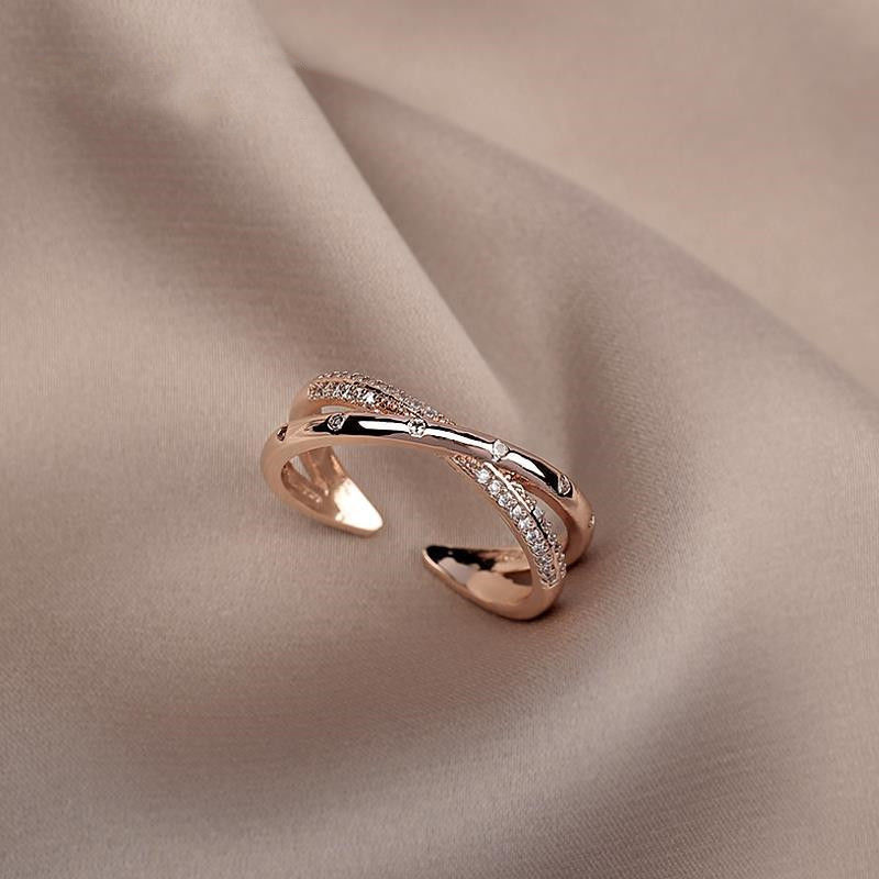 Womens Stylish Personalized Adjustable Micro-pave Rose Gold Ring