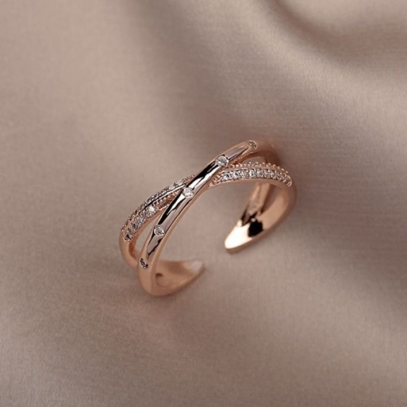 Womens Stylish Personalized Adjustable Micro-pave Rose Gold Ring