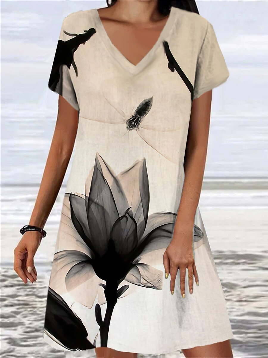 Women's Loose Floral Retro Print Dress